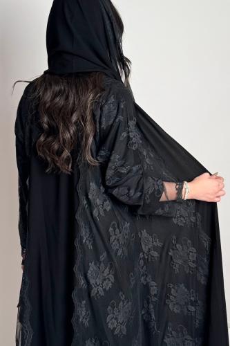 كريب ملكي دانتيل أسود من الأمام والخلف