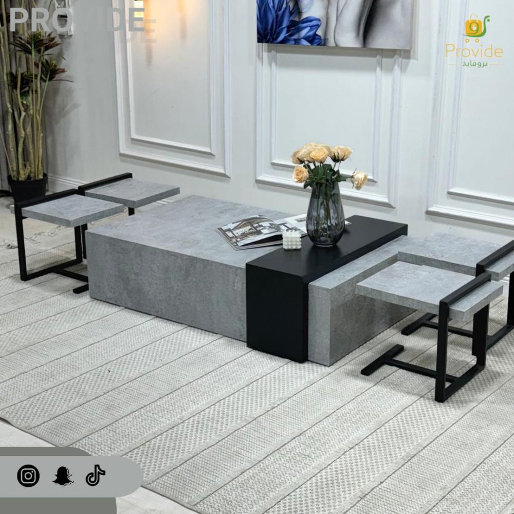 طقم طاولة أرضية مع 4 طاولات خدمة بتصميم عصري وأنيق