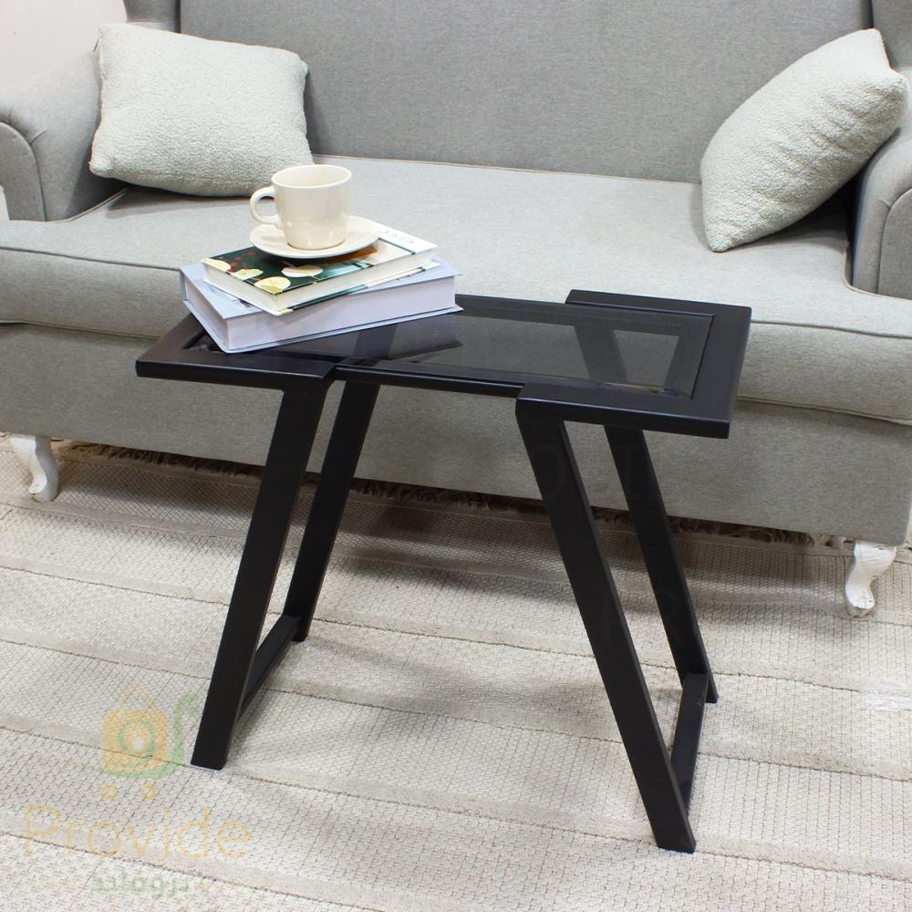 طاولة خدمة بسطح زجاجي وقاعدة حديدية - تصميم أنيق وعصري