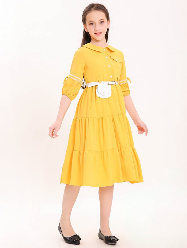 Girl's ruffled dress with a bag belt - الهرم بلازا Alharam Plaza