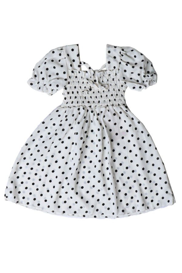 Baby girls dotted dress with an embroidered top short sleeves and a small bag attached Alharam Plaza