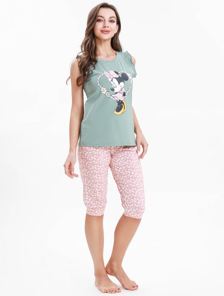 Women s cotton Bermuda pajama set with Mickey Mouse print Alharam Plaza