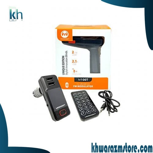 Microdigit Bluetooth FM modulator, dual USB charge ports, Black