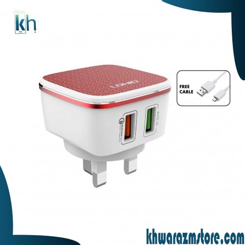 شاحن جداري USB مزدوج مع كابل LDNIO A2405Q