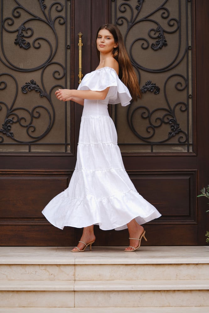 فستان كتان اوف شولدر  لينن100٪