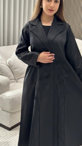 عباية تفته أسود مع تطريز أسود