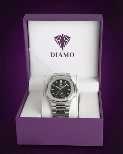 ساعة فضية بلون أسود داخلي فاخرة