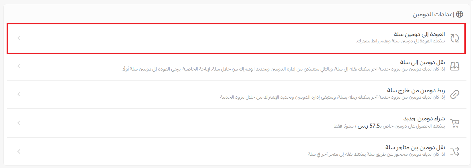 إدارة دومين متجرك على سلة