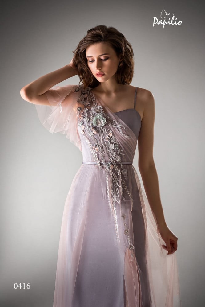 A-line evening gown with bustier bodice