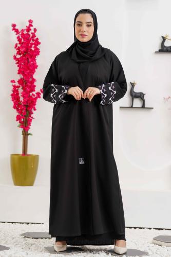 عباية بتطريز ابيض وزهري ع الكم