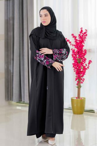 عباية بتدخيلات تطريز ورد ع الكم