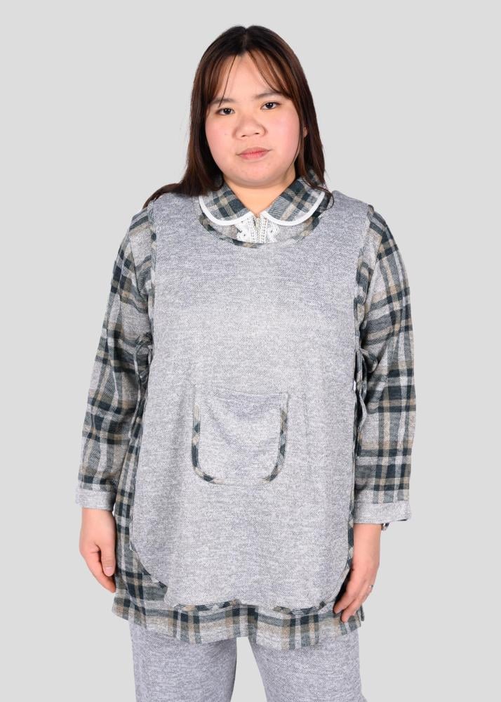 يونيفورم عاملات مخملي 3 قطع مع جيوب أمامية