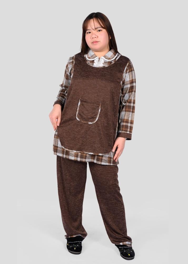 يونيفورم عاملات مخملي 3 قطع مع جيوب أمامية