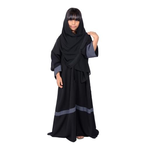 عباية بناتي سوداء مزينة برمادي