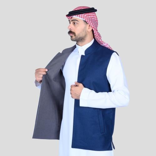 سديري رجالي دبل فيس كحلي مقلم رمادي