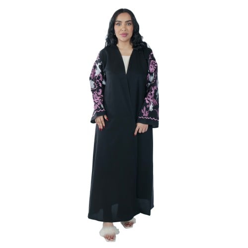 عباية نسائية مطرزة الوردي بالأكمام O