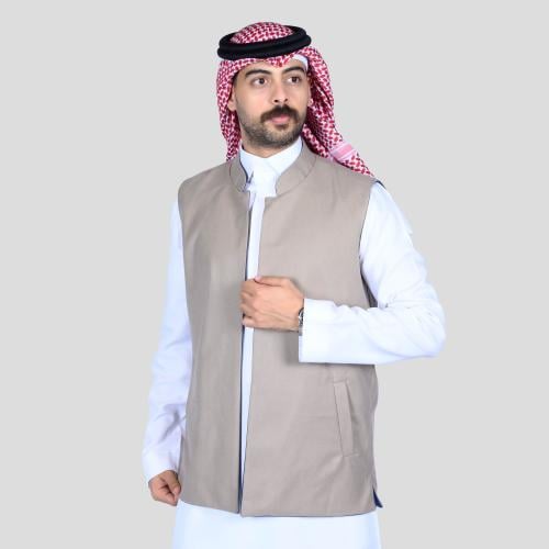 سديري رجالي دبل فيس ازرق مقلم بيج
