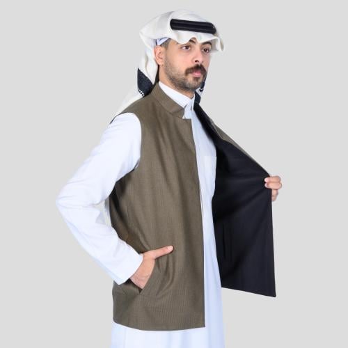 سديري رجالي دبل فيس زيتي مقلم أسود