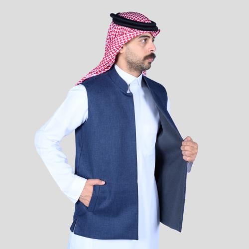 سديري رجالي دبل فيس كحلي باهت مقلم رمادي غامق