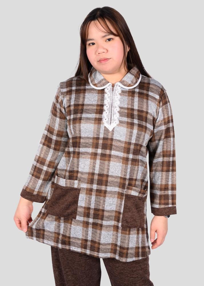 يونيفورم عاملات مخملي 3 قطع مع جيوب أمامية