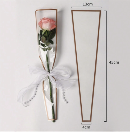 ورق تغليف ورد شفاف بأطراف ذهبية - 5 قطع