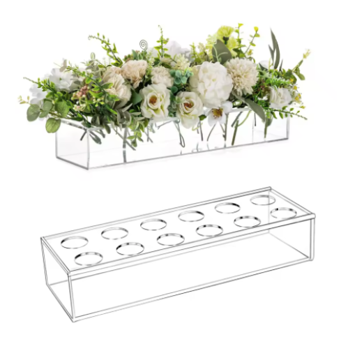 فازا اكريلك شفافة مستطيلة لتنسيق الزهور - ١٢ فتحة