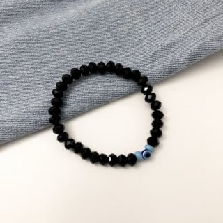اسوارة كرستال أسود مع عين زرقاء | Black crystals bracelet blue eyes