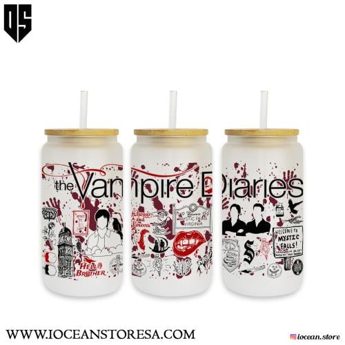 كوب زجاجي بغطاء خشبي و مزاز زجاجي The Vampire Diar...