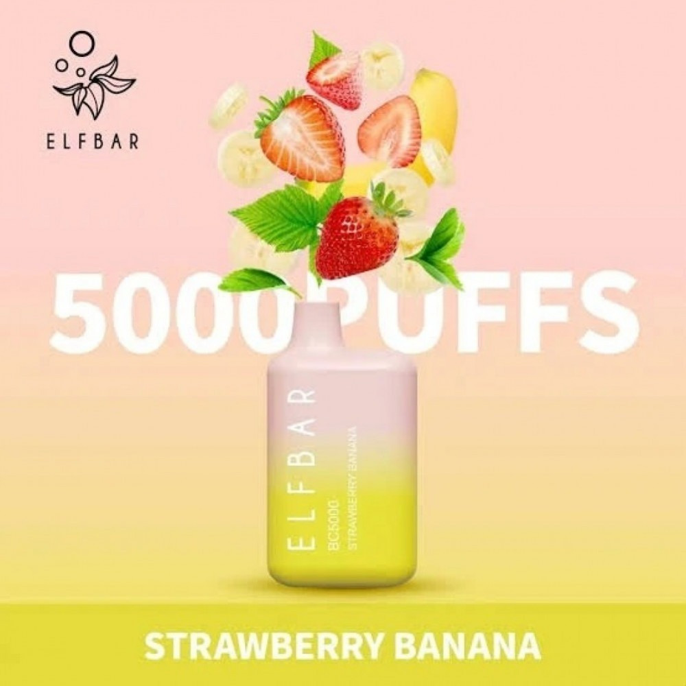 سحبة الف بار موز فراولة 5000 موشة - Elf Bar 5000 puff Disposable Strawberry Banana