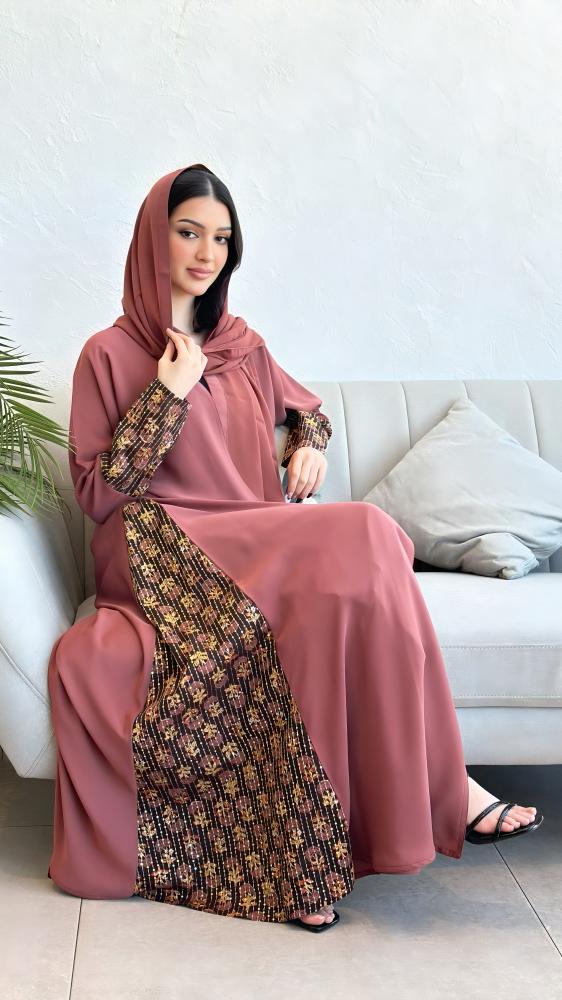 Abaya with Embroidered Linen