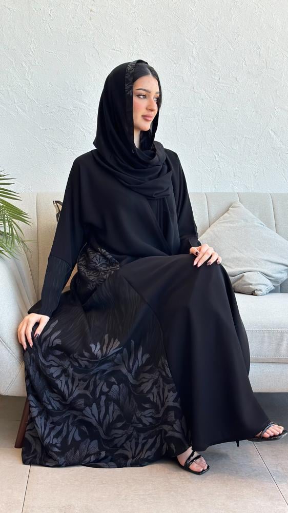 Black Crepe Abaya with Jacquard