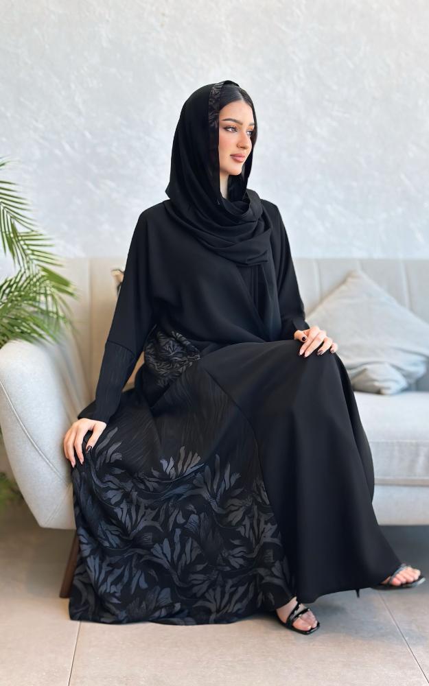 Black Crepe Abaya with Jacquard