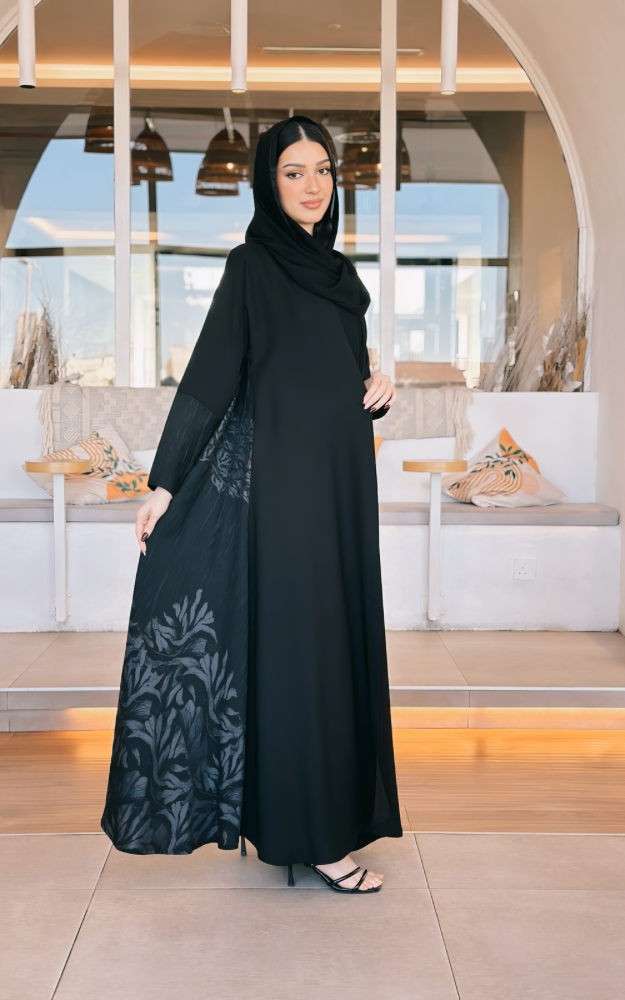 Black Crepe Abaya with Jacquard