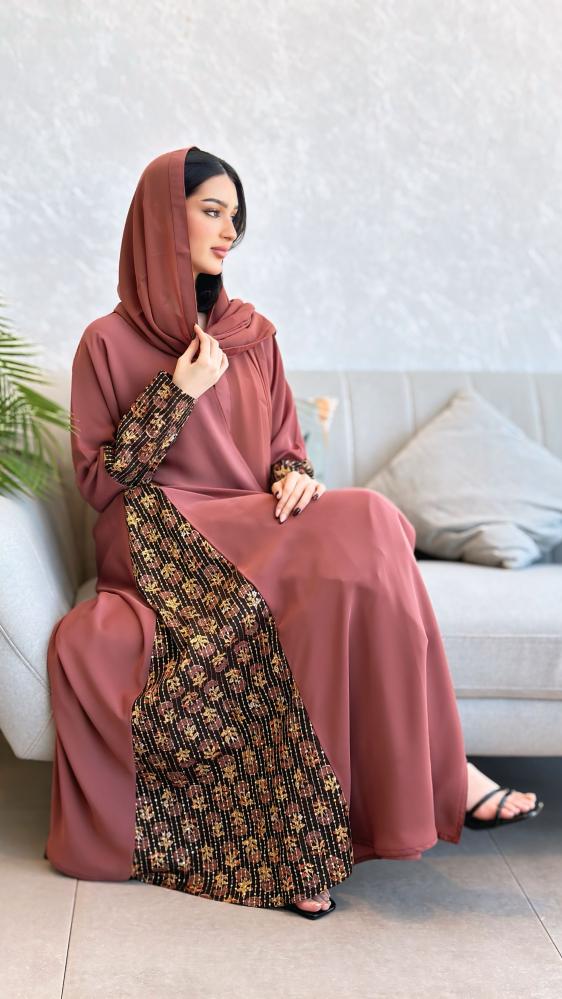 Abaya with Embroidered Linen