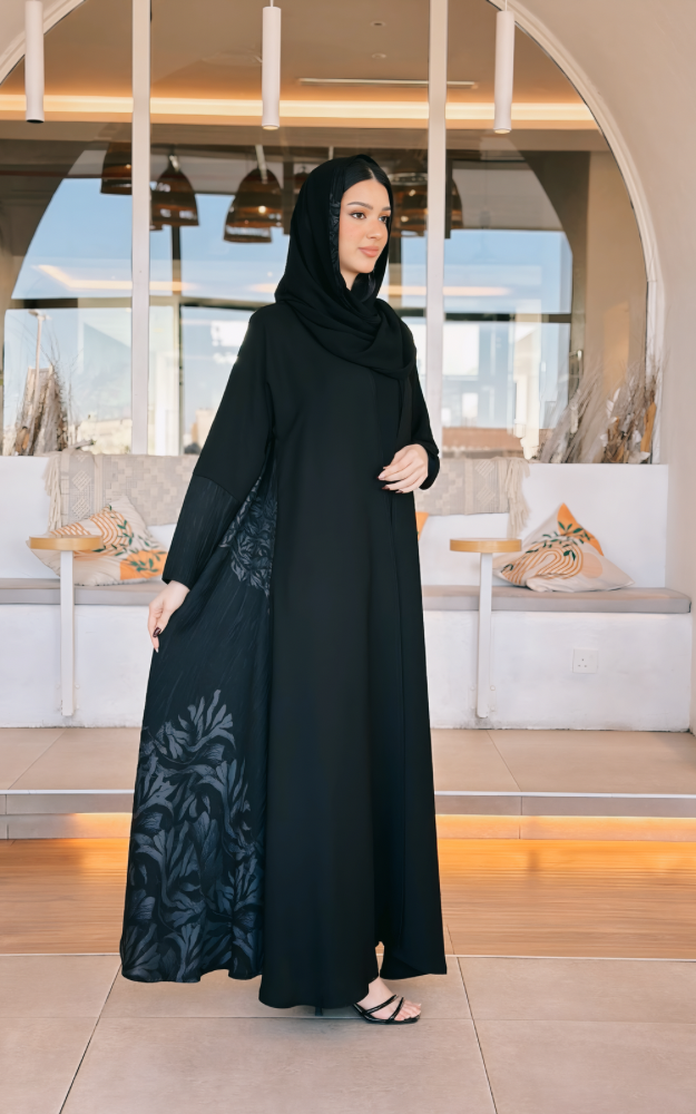 Black Crepe Abaya with Jacquard