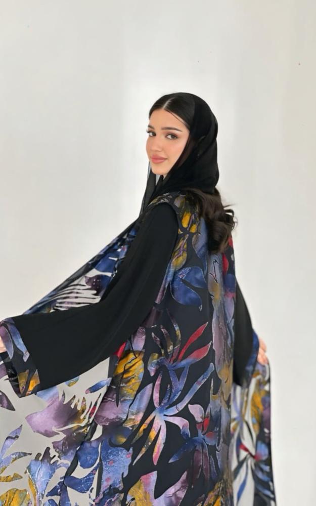 Black Crepe Abaya with Printed Vest