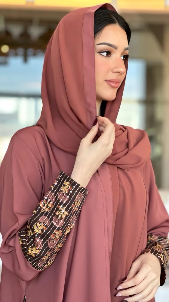 Abaya with Embroidered Linen