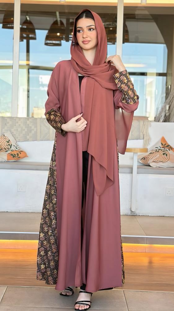 Abaya with Embroidered Linen