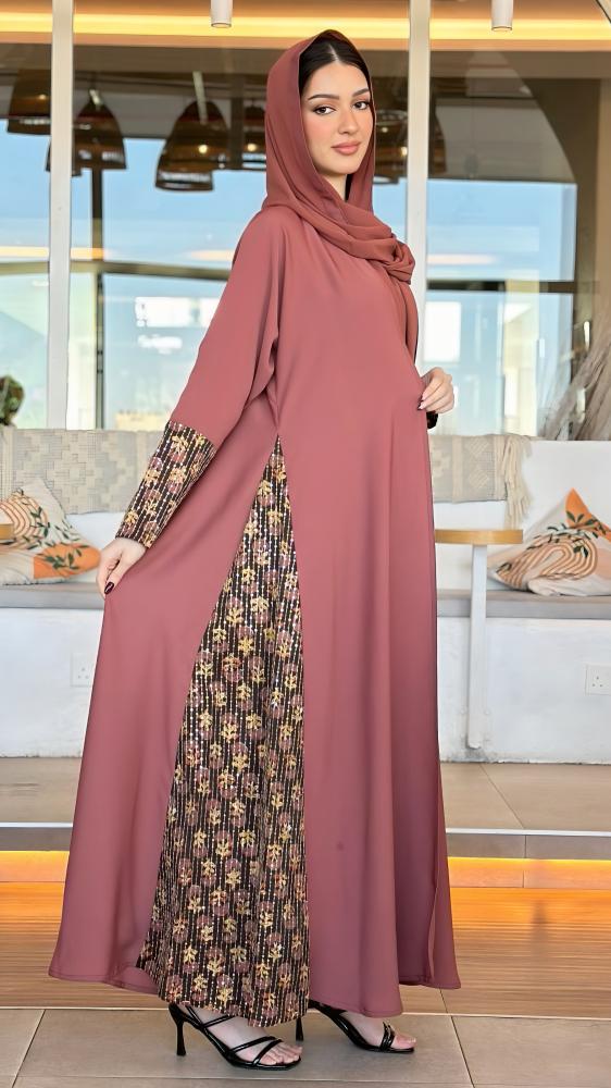 Abaya with Embroidered Linen