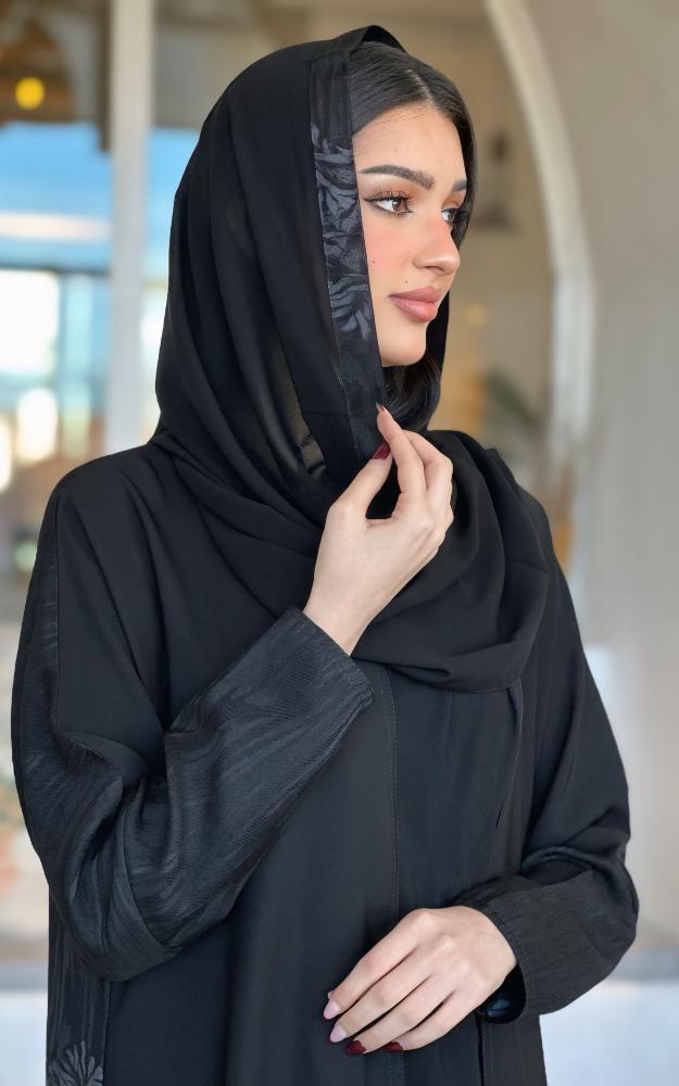 Black Crepe Abaya with Jacquard