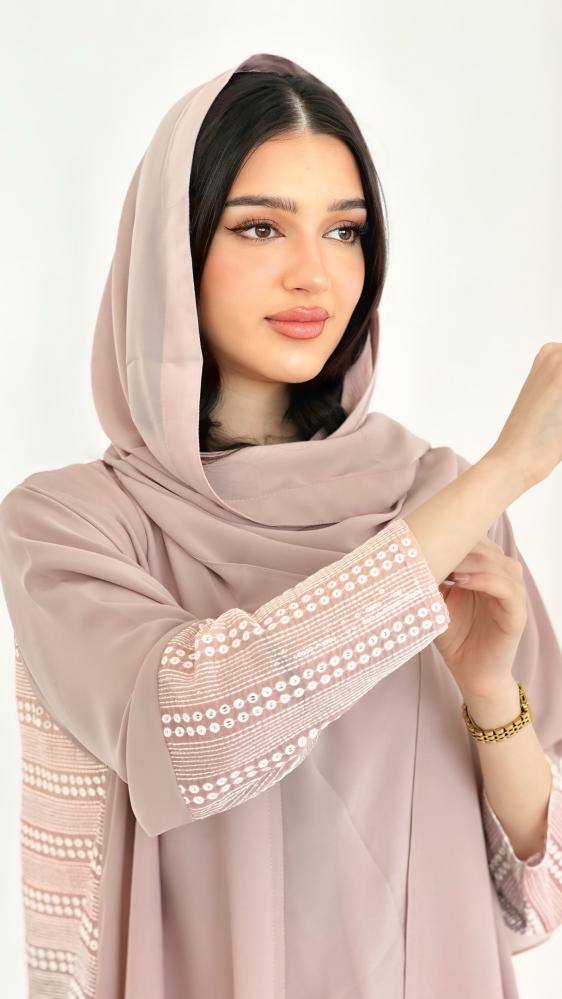 Pink Abaya with Delicate Indian Embroidery