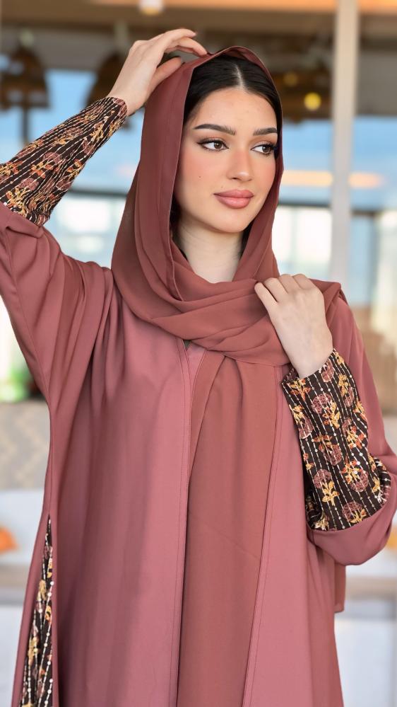 Abaya with Embroidered Linen
