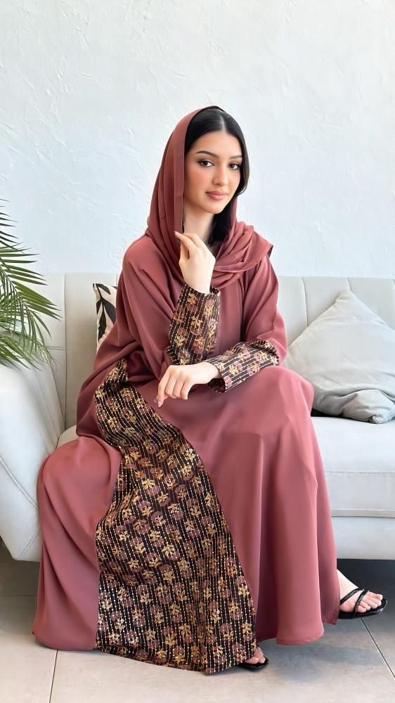 Abaya with Embroidered Linen