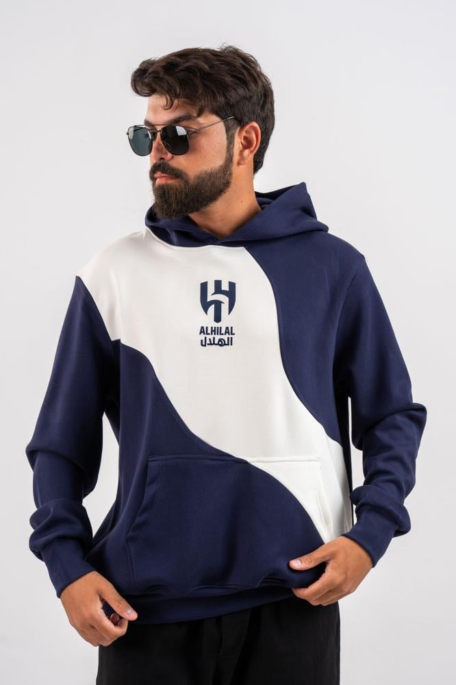 هودي نادي الهلال  بشريط أبيض مائل وشعار النادي