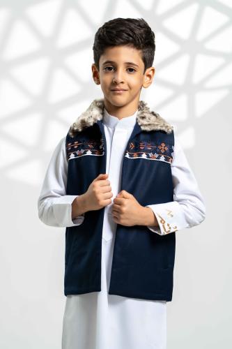 سديري قماش خلية كحلي بياقة فرو ايطالي