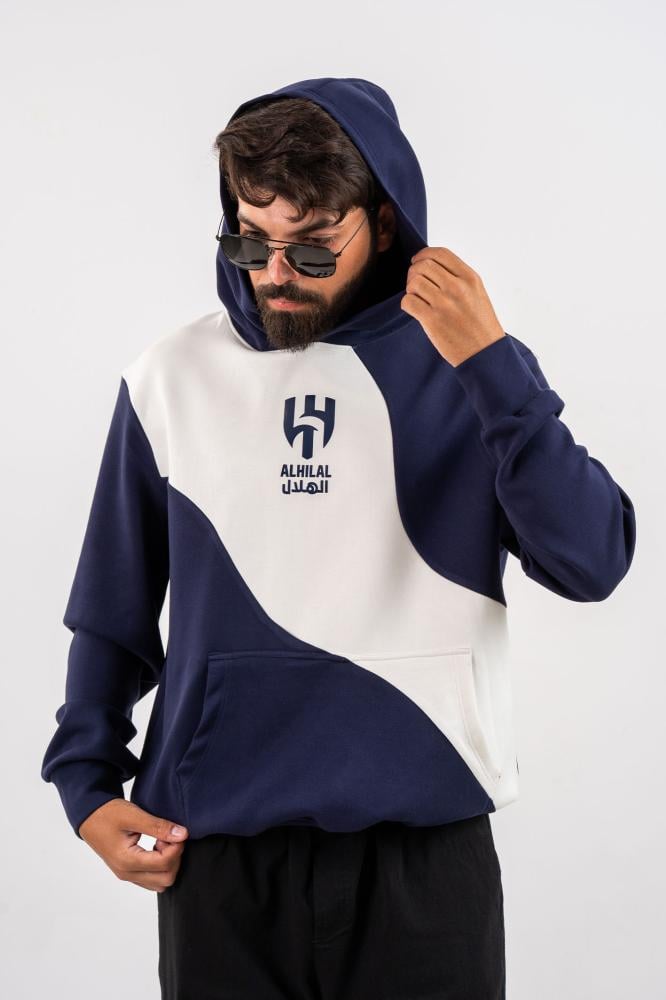 هودي نادي الهلال  بشريط أبيض مائل وشعار النادي