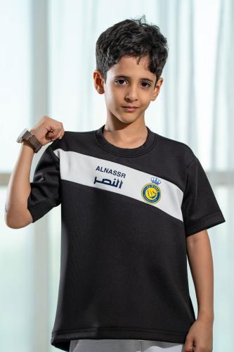 تيشرت النصر أسود بشريط أبيض مائل