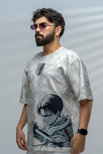 تيشرت أبيض بتصميم شخصية ليفاي أكرمان