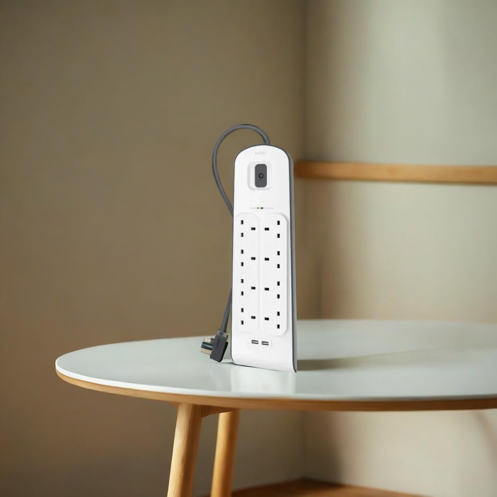 توصيلة بيلكن للحماية من تقلبات التيار 4 منفاذ 8 + 2 مخرج يو اس بي 2 متر belkin surge protector