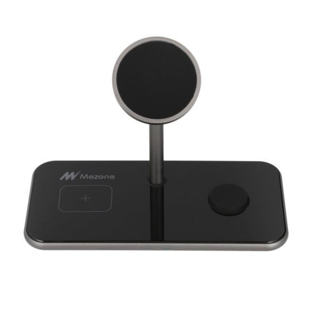 شاحن لاسلكي 3 في 1 من MEZONE بقوة 22.5 واط لأجهزة iPhone وiWatch وAirpods، أسود